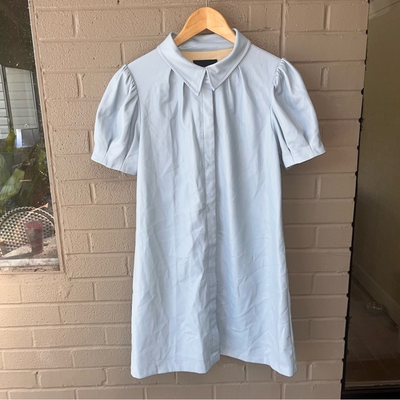 NEW DOLCE CABO Baby Blue Short Sleeve Vegan Leather Dress in Cornflower M $159 - Picture 4 of 9